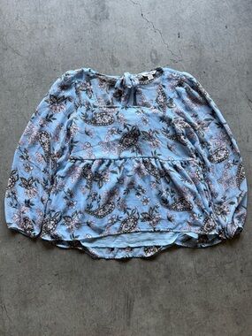 American Eagle Blue Floral Tie-Back Peplum Top Baby Doll Size S